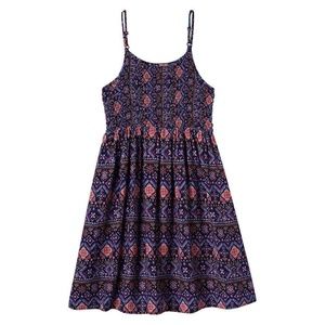 Mudd Girls Smocked Top Skater Sun Dress Tile Navy